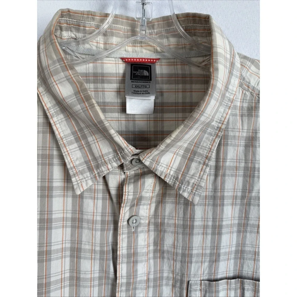 North Face Mens XXL Orange Gray Plaid Long Sleeve Button Down Shirt